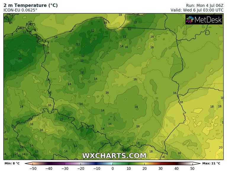 Na termometrach od 10 do 18 st. C