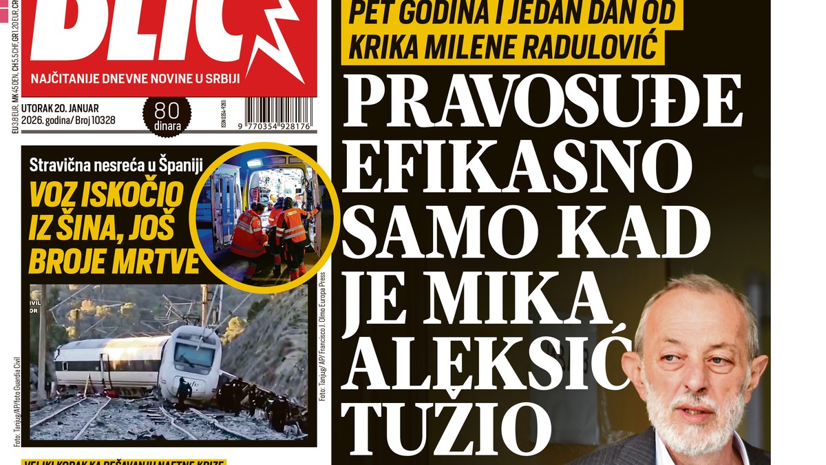 Blic naslovna strana za 20.1.