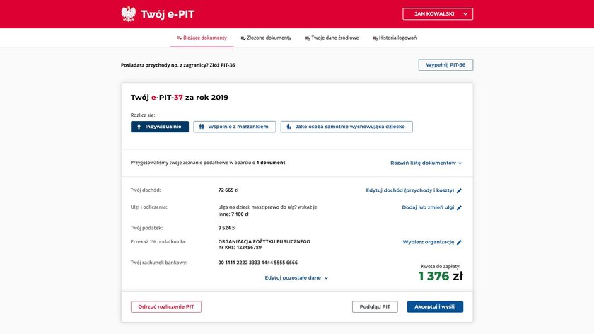 Tak wygląda pierwsza strona Twojego e-PITa