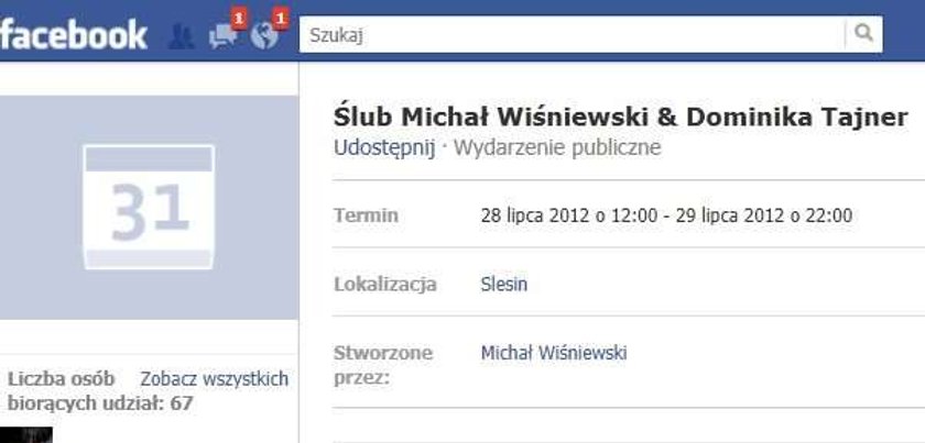 Michał Wiśniewski ze swojego ślubu zrobił... wydarzenie na Facebooku!