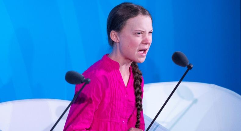 Youth climate activist Greta Thunberg speaks during the UN Climate Action Summit on September 23, 2019 at the United Nations Headquarters in New York City