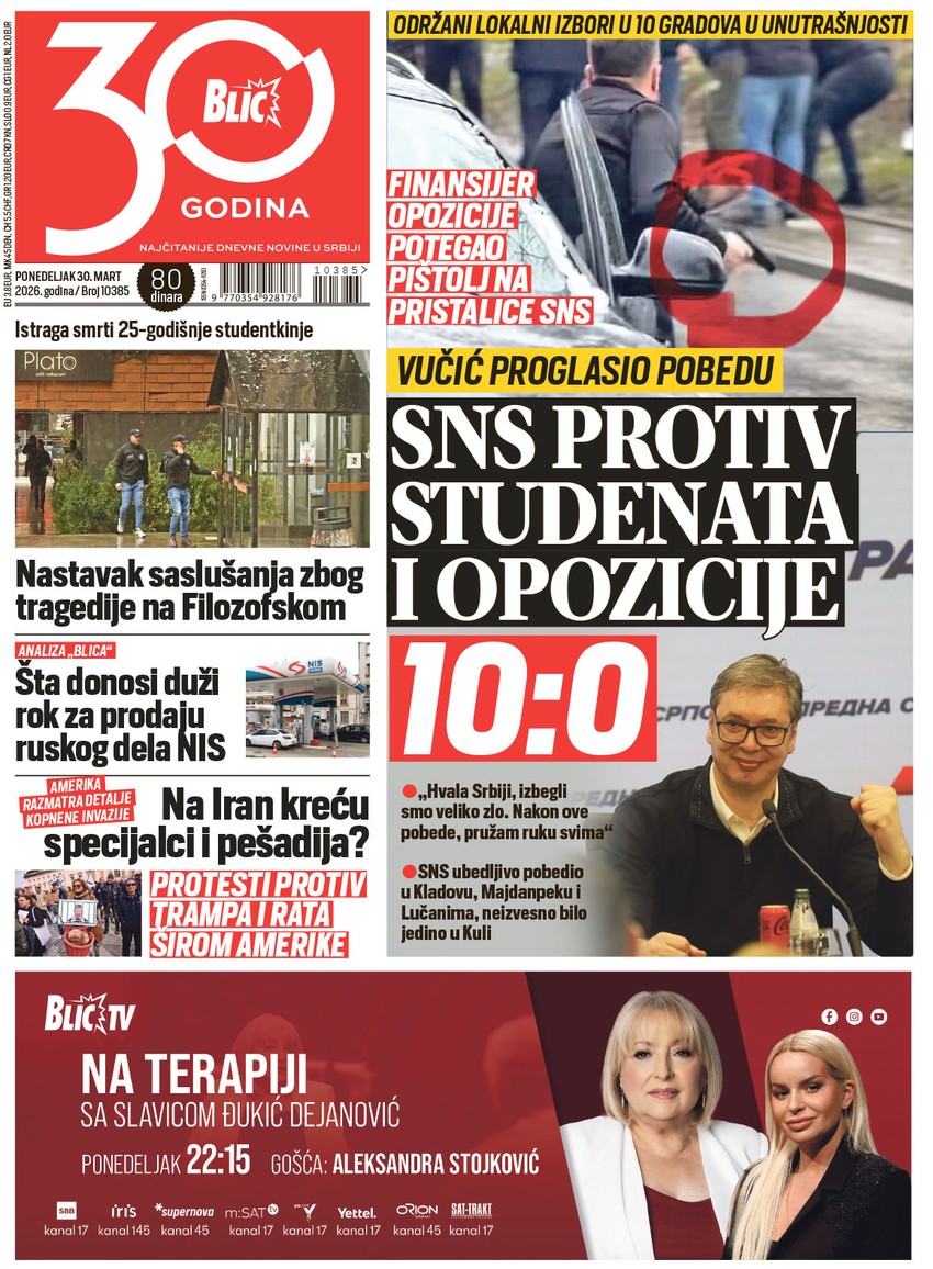 Blic naslovna strana za 30.03