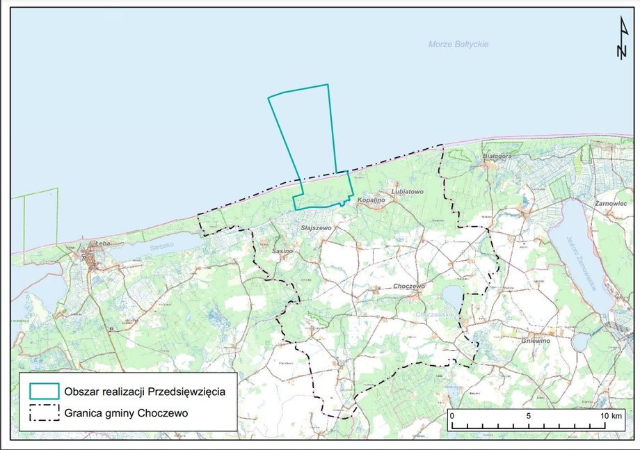 Mapa preferowanej lokalizacji elektrowni jądrowej Lubiatowo-Kopalino.