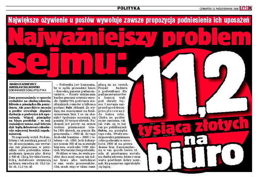 Najważniejszy problem Sejmu: 11,2 tys. zł na biuro