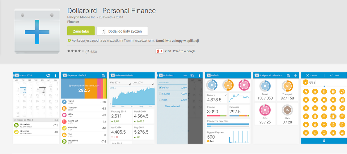 <b>Dollarbird</b>
<br><br>
Prosta, wygodna i funkcjonalna aplikacja do zarządzania domowym budżetem. Dollarbird umożliwia stworzenie osobistego zestawienia dochodów i wydatków. Przygotowuje również bardzo przejrzyste prognozy dotyczące naszych finansów.