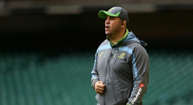 Australia coach Michael Cheika oversees training in Cardiff on November 4, 2016