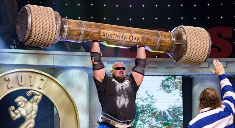 Professional strongman Brian Shaw said to prioritize exercises like squats, weighted carries, and sandbag lifts for building strength and muscle.Icon Sportswire/Getty Images