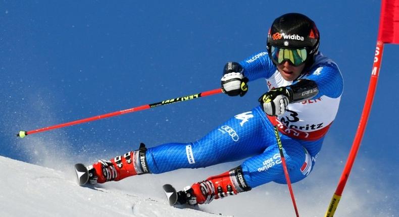 Italy's Sofia Goggia competes in the women's giant slalom race at the 2017 FIS Alpine World Ski Championships in St Moritz on February 16, 2017