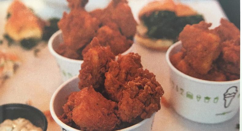 Chicken tenders in Shake Shack's test kitchen.