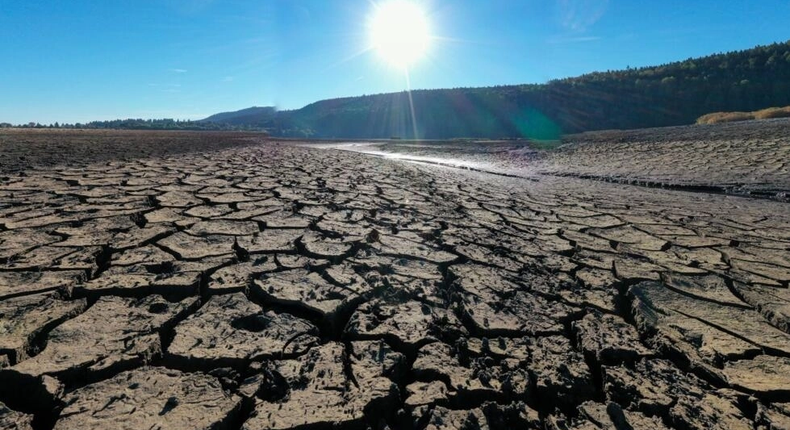 Le lac de l'Entonnoir asséché à Bouverans, dans l'est de la France, le 3 août 2022 Sébastien Bozon, AFP