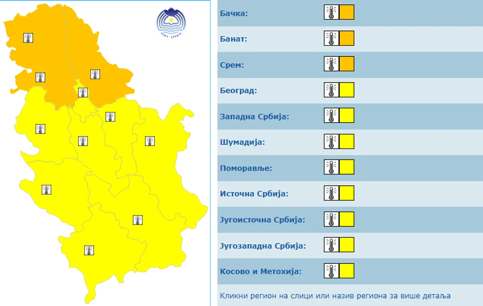 Meteoalarm danas u Srbiji