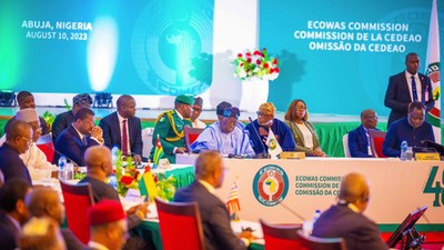 President Bola Tinubu at the second ECOWAS Extraordinary meeting in Abuja on Thursday, August 10, 2023. [Presidency]