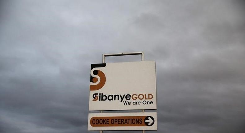 A sign board is seen near the Sibanye gold mine in Westonaria, west of Johannesburg, South Africa, April 6, 2016. 