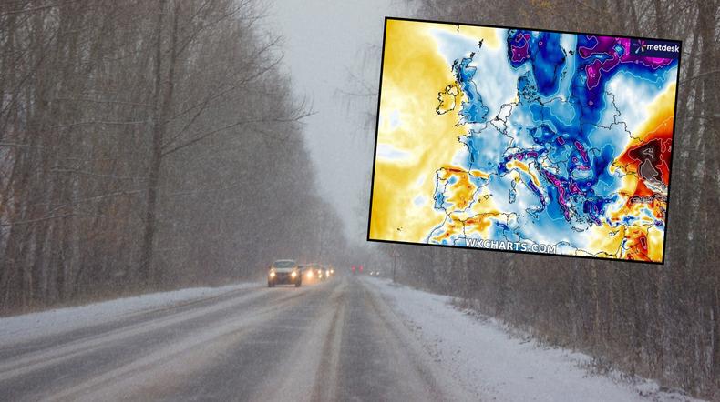 Granatowe mapy pogody. Mrozy i śnieżyce nacierają na Polskę (mapa: wxcharts.com)