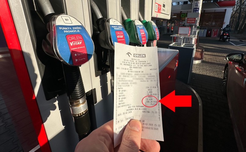 Porównanie cen paliw luty marzec 2026 paragon Orlen benzyna 95