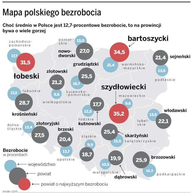 Mapa polskiego bezrobocia