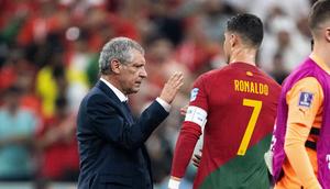 Head coach Fernando Santos and Cristiano Ronaldo of Portugal after the FIFA World Cup football match between Portugal and Switzerland on December 6, 2022.
