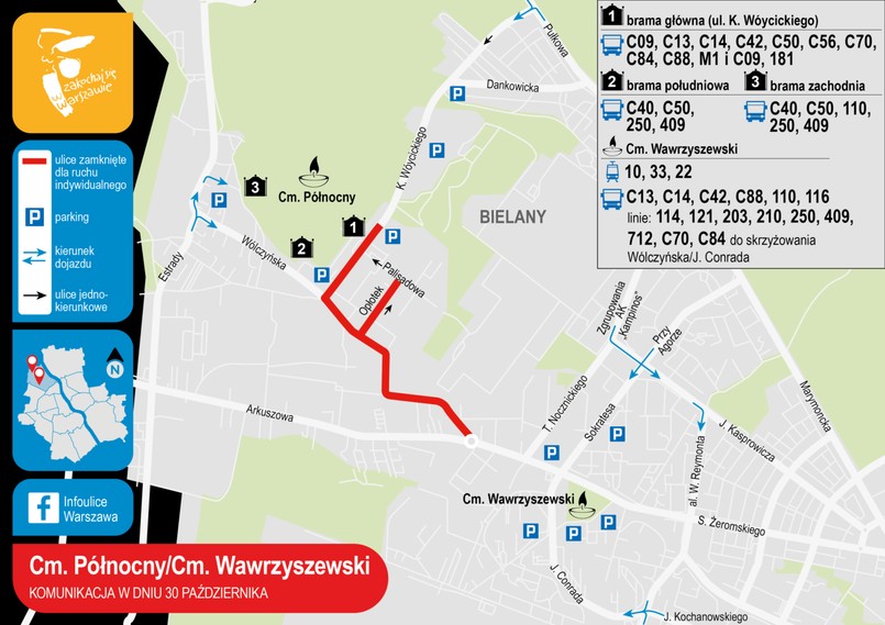 Cmentarz Północny i Cmentarz Wawrzyszewski – organizacja ruchu 30 października