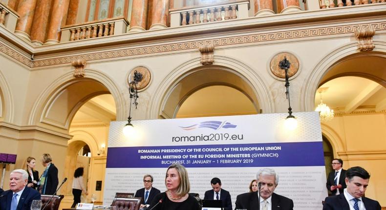 EU diplomatic chief Federica Mogherini, centre, said an international contact group would be created with the aim of holding new elections in Venezuela