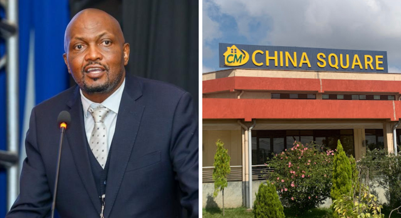 A collage of Trade CS Moses Kuria and China Square 