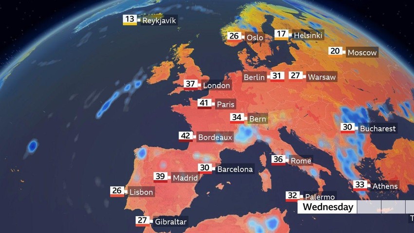 Očekuje se da će temperature dostići vrhunac u mnogim područjima u sredu | Foto: BBC Weather