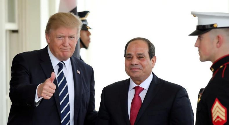 U.S. President Donald Trump welcomes Egypt's President Abdel Fattah al-Sisi at the White House in Washington, U.S.
