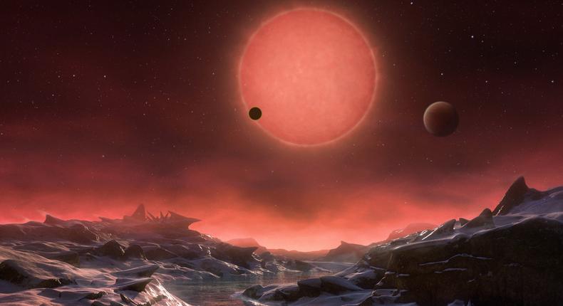 An artist's impression of the TRAPPIST-1 planetary system.