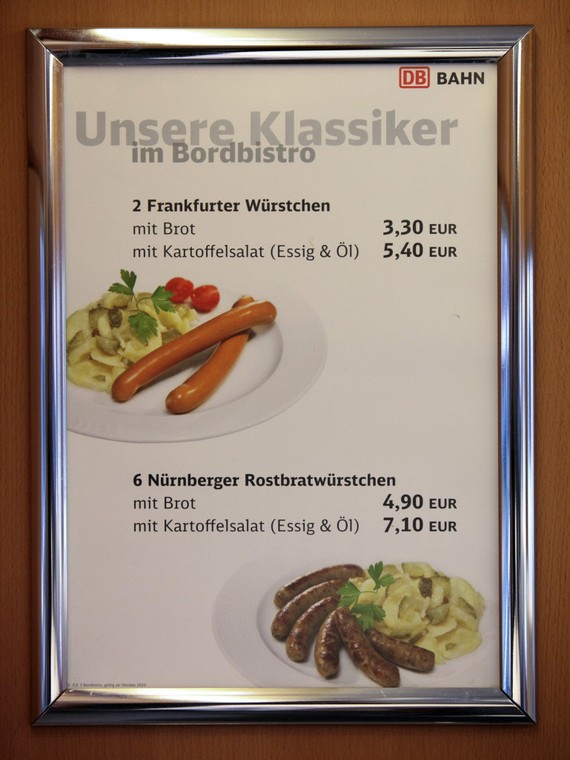 Menu w Intercity Express 3 marki Siemens należącym do Deutsche Bahn AG.