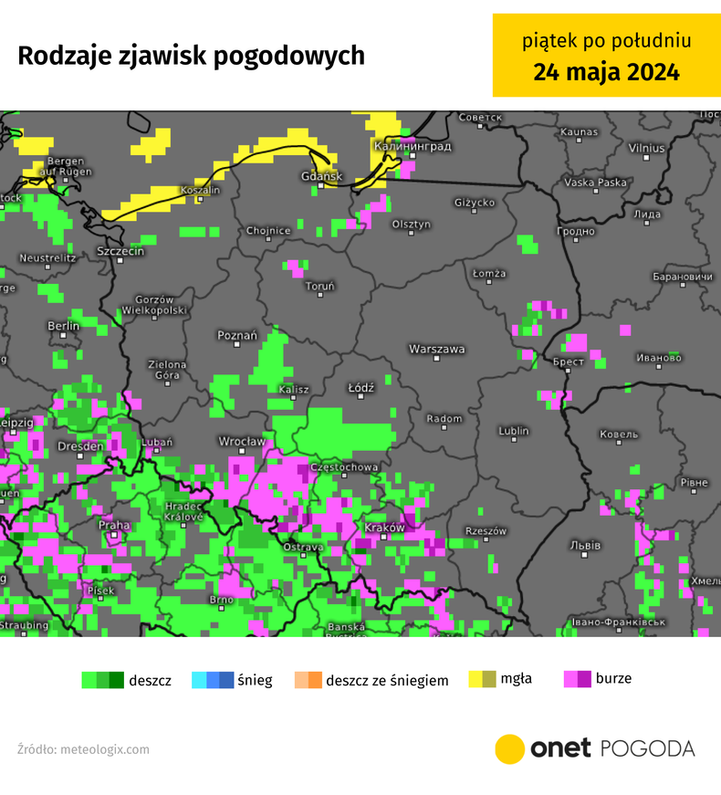 Po południu powstanie wiele burz, które zwłaszcza znad Śląska i Małopolski będą przemieszczać się na północ i północny zachód