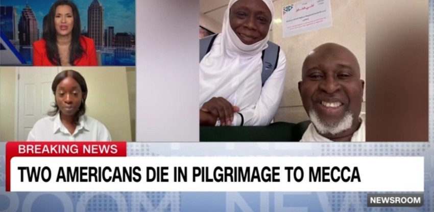 Saida Vuri tokom intervjua za CNN pored slike svojih roditelja