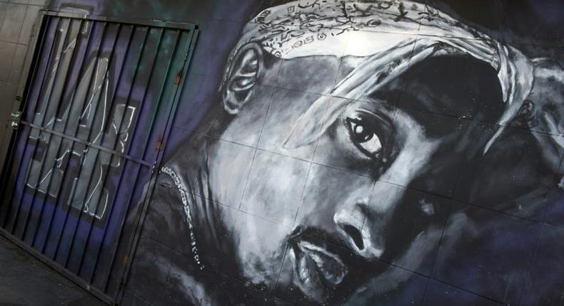 A wall dedicated to the memory of US rapper Tupac Shakur, whose life is set for the biopic treatment in June 2017, is seen on May 26, 2016 in Los Angeles, California