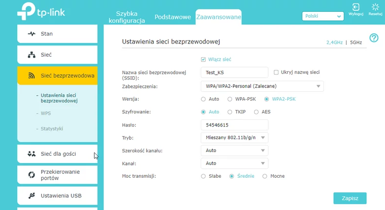 Trzy tryby mocy transmisji sygnału  w ustawieniach routera Tp-Link Archer C9 V4