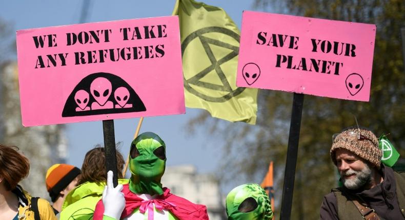 Protesters near London's Marble Arch on Monday