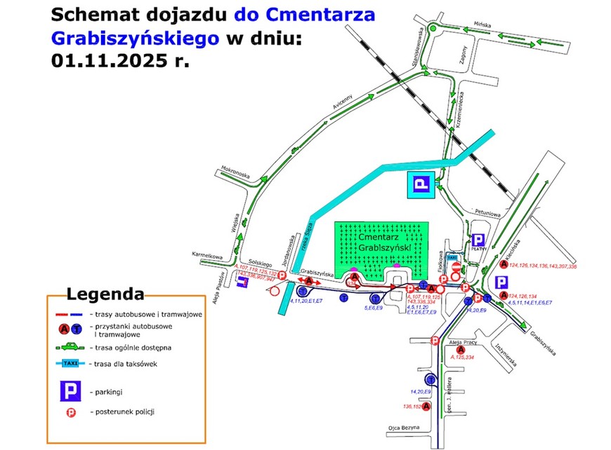 Cmentarz Grabiszyński i organizacja ruchu w jego okolicy 1 listopada