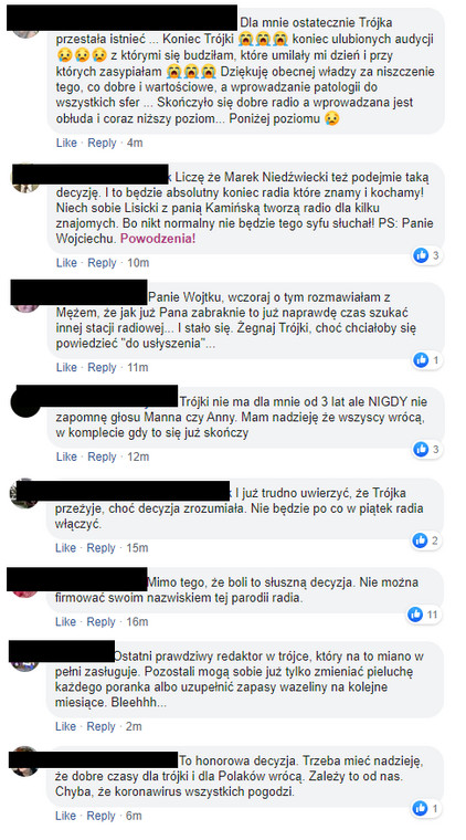 Komentarze na fanpage'u "Ratujmy Trójkę"