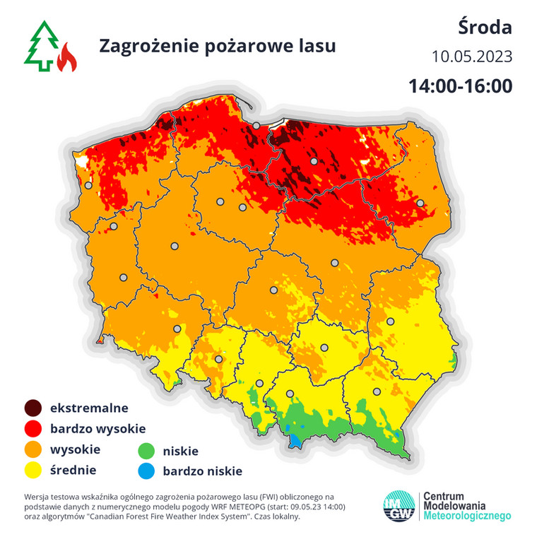 Na północy zagrożenie pożarowe w środę będzie ekstremalne