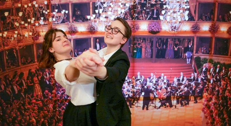 Sophie Grau (R) and her dance partner Iris Klopfer will make history at the Opera Ball