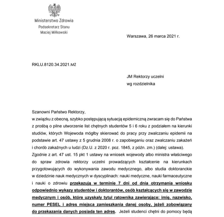 Apel ministerstwa do uczelni medycznych. Pomogą studenci?