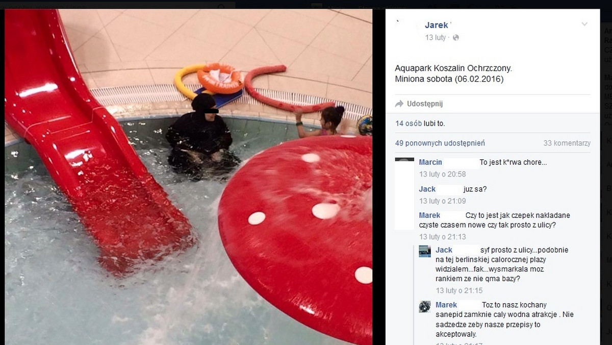 Po tym, jak jeden z mieszkańców Koszalina umieścił na swoim profilu na portalu Facebook zdjęcie muzułmanki w burkini (muzułmański strój kąpielowy) w koszalińskim Parku Wodnym w sieci zawrzało. Sprawa szybko trafiła na popularny wykop.pl i inne serwisy. Dziś koszaliński aquapark wydał specjalne oświadczenie.