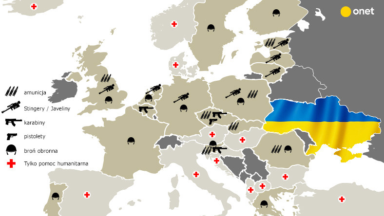 Kart over europeisk støtte til Ukraina