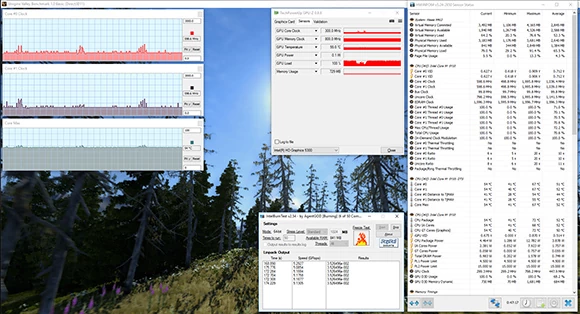 Parametry CPU i GPU po maksymalnym obciążeniu obu tych układów jednocześnie przez dłuższy czas (kliknij, żeby powiększyć)