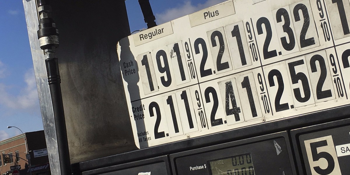 Gas prices are seen displayed at a fueling station in the Brooklyn borough of New York.