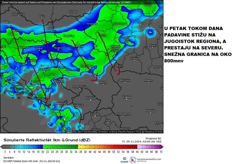 Prestanak padavina na severu i početak novih padavina na jugoistoku regiona