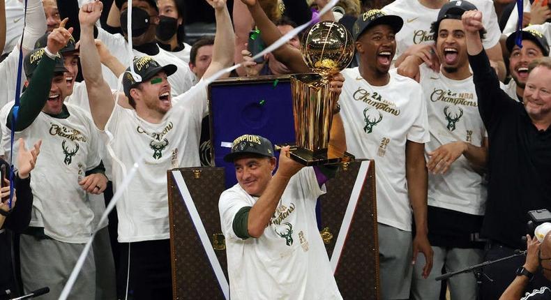 Marc Lasry, who was a co-owner of the Milwaukee Bucks, celebrated after the team defeated the Phoenix Suns in Game Six to win the 2021 NBA Finals on July 20, 2021 in Milwaukee, Wisconsin.Jonathan Daniel/Getty Images
