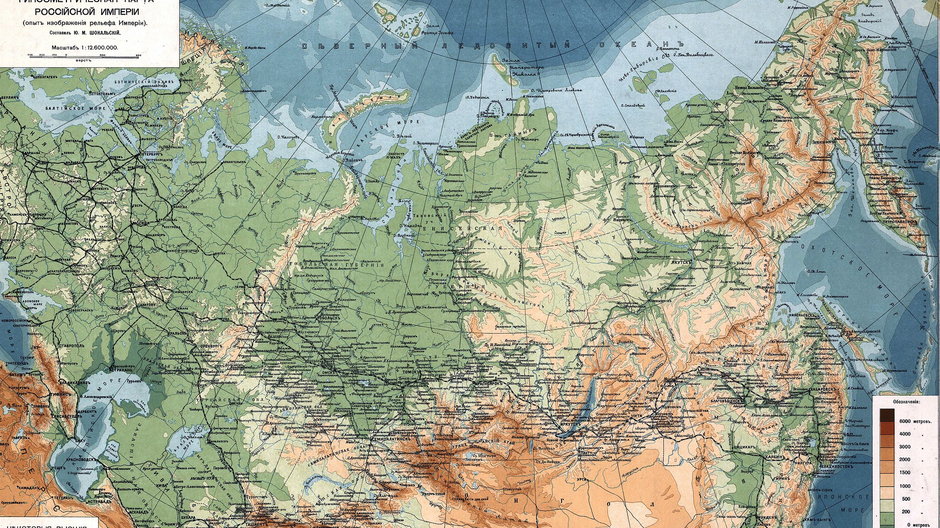 Imperium Rosyjskie w 1914. Mapa fizyczna