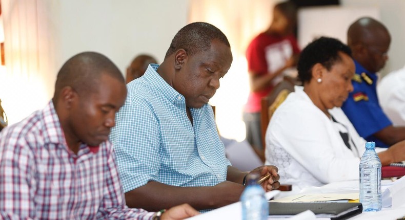 Interior CS Fred Matiang'i during a security meeting at the Flamingo Pride Inn in Mombasa County (Twitter)