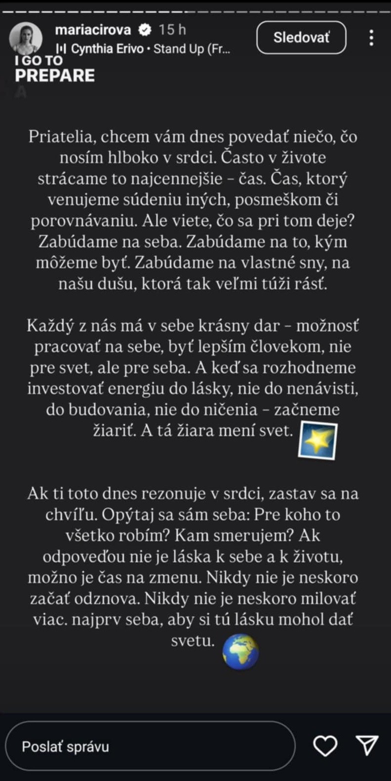 Mária Čírová odkazuje sledovateľom, aby sa zamerali na lásku a sebauvedomenie.