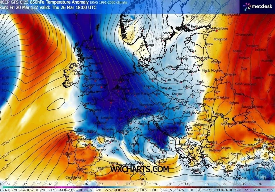Mapa polarnog vrtloga nad Balkanom