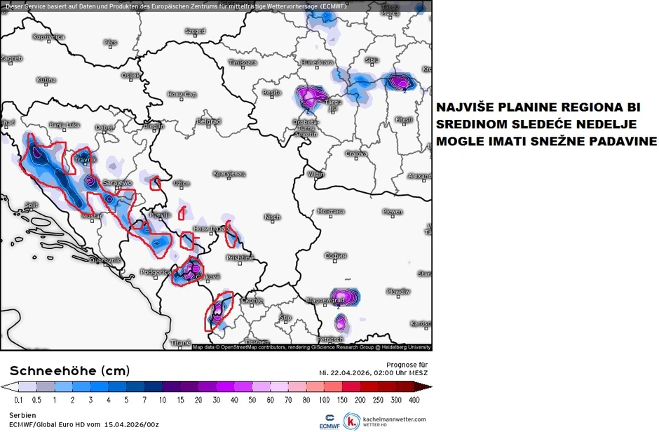 Sa zahlađenjem sledeće nedelje sneg se očekuje samo na najvišim planinama