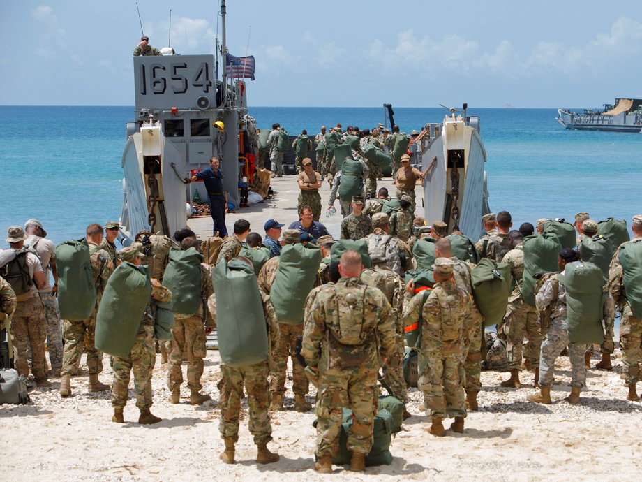Army personnel evacuating the Virgin Islands ahead of Maria.